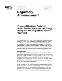 Proposed Boutique Fuels List Under Section 1541(b) of the Energy Policy Act and Request for Public Comment