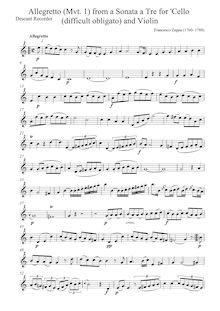 Partition Descant , partie, Sonata pour violon, violoncelle et Continuo