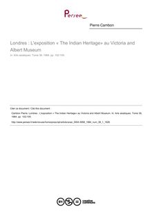 Londres : L exposition « The Indian Heritage» au Victoria and Albert Museum - article ; n°1 ; vol.39, pg 102-105