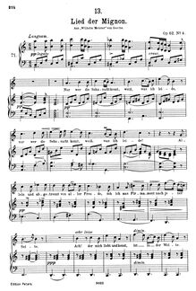 Partition , Lied der Mignon ( Nur wer die Sehnsucht kennt ) (scan), 4 Gesänge aus  Wilhelm Meister , D.877 (Op.62)
