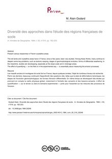 Diversité des approches dans l étude des régions françaises de socle  - article ; n°516 ; vol.93, pg 182-203