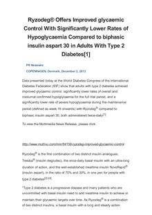 Ryzodeg® Offers Improved glycaemic Control With Significantly Lower Rates of Hypoglycaemia Compared to biphasic insulin aspart 30 in Adults With Type 2 Diabetes[1]