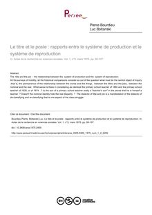 Le titre et le poste : rapports entre le système de production et le système de reproduction - article ; n°2 ; vol.1, pg 95-107