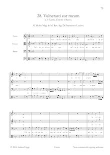 Partition Vocal et continuo score, Vulnerasti cor meum à , Canto, ténor e Basso