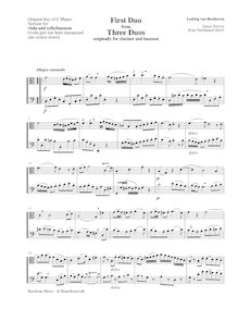 Partition complète, 3 duos pour clarinette et basson, C, F and B♭ par Ludwig van Beethoven