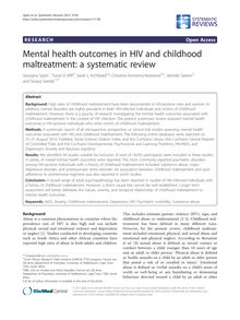 Mental health outcomes in HIV and childhood maltreatment: a systematic review