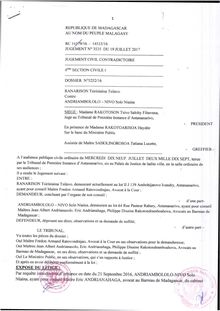 RANARISON Tsilavo jugement civil du 19 juillet 2017 autorisant la vente aux enchères des biens de Solo