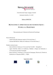 Bilinguisme et apprentissage des mathématiques : études à la Martinique, Bilingualism and mathematics learning : studies in Martinique