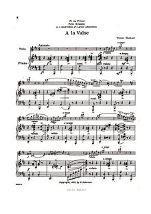 Partition violon et partition de piano, partition de violon, A la Valse