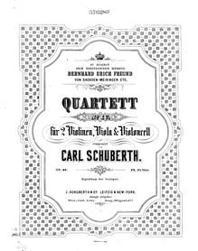 Partition violoncelle, corde quatuor No.4, A minor, Schuberth, Carl