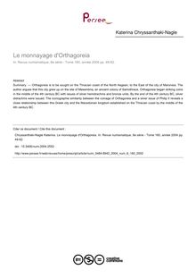 Le monnayage d Orthagoreia - article ; n°160 ; vol.6, pg 49-62