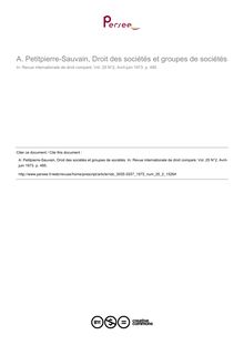 A. Petitpierre-Sauvain, Droit des sociétés et groupes de sociétés - note biblio ; n°2 ; vol.25, pg 485-485