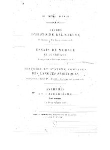 De l origine du langage (2e édition, revue et considérablement augmentée) / par Ernest Renan,...