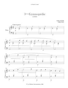 Partition 3ème Gymnopédie, : Trois Gymnopédies, Satie, Erik