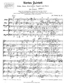 Score, vent quintette No.4, Op.23, Sobeck, Johann