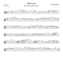 Partition ténor viole de gambe 1, alto clef, madrigaux pour 5 voix par  Paolo Bellasio par Paolo Bellasio