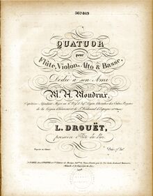 Partition violon, quatuor pour flûte et cordes, C major, Drouet, Louis François Philippe