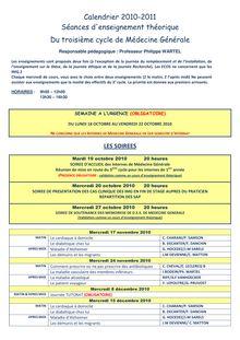 Calendrier 2010-2011 Séances d enseignement théorique Du troisième ...