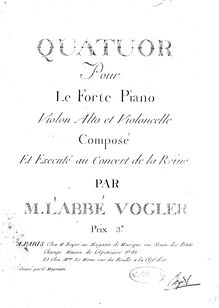 Partition Piano, Piano quatuor en E-flat major, 1781, Quatuor pour le piano, violon, alto et violoncelle. Compose et execute au concert de la Reine