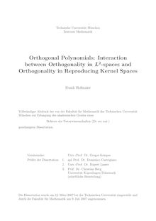 Orthogonal polynomials [Elektronische Ressource] : interaction between orthogonality L_1hn2-spaces and orthogonality in reproducing kernel spaces / Frank Hofmaier
