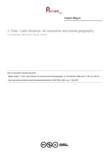 J. Cole : Latin America. An economic and social geography  ; n°26 ; vol.7, pg 440-441