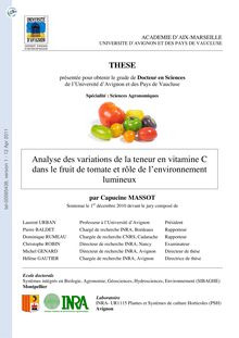 Analyse des variations de la teneur en vitamine C dans le fruit de tomate et rôle de l’environnement lumineux, Analysis of ascorbic acid content variation in tomato fruit and role of light environment