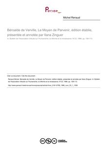 Béroalde de Verville, Le Moyen de Parvenir, édition établie, présentée et annotée par Ilana Zinguer  ; n°1 ; vol.23, pg 108-113