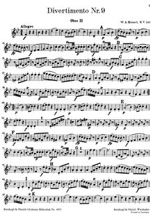 Partition hautbois 2, Divertimento, Divertimento No.9, B♭ major