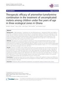 Therapeutic efficacy of artemether-lumefantrine combination in the treatment of uncomplicated malaria among children under five years of age in three ecological zones in Ghana