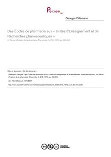 Des Écoles de pharmacie aux « Unités d Enseignement et de Recherches pharmaceutiques » - article ; n°218 ; vol.61, pg 493-504