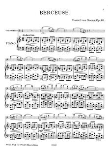 Partition de piano et partition de violoncelle, Berceuse, Op.46