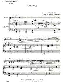 Partition de piano, Csárdás, Czardas, Monti, Vittorio par Vittorio Monti