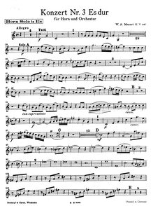 Partition cor , partie, cor Concerto, E♭ major, Mozart, Wolfgang Amadeus
