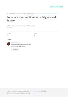 Forensic Aspects of Tinnitus in Belgium and France