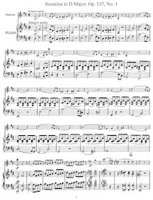 Partition Sonata No.1, D.384, 3 violon sonates, Op.137, See comments below