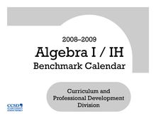 Algebra I(H) Benchmark Calendar 0809a