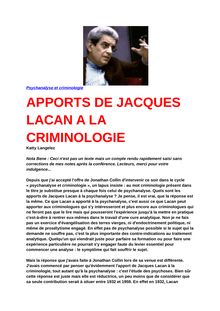 Ecrits & Autres écrits  J.Lacan / APPORTS DE JACQUES LACAN A LA CRIMINOLOGIE