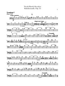 Partition Trombone 1, 2 (basse clef), Scheherazade, Шехеразада, Rimsky-Korsakov, Nikolay