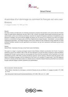 Anamnèse d un dommage ou comment le français est venu aux Bretons - article ; n°1 ; vol.72, pg 51-95
