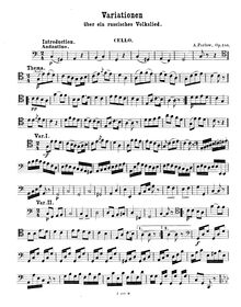 Partition violoncelles, Variations on a russe Folksong, C major
