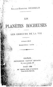 Les planètes rocheuses : les erreurs de la vie / Eulalie-Hortense Jousselin ; [avec une préface signée Eugène Jousselin Thre]