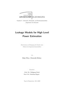 Leakage models for high level power estimation [Elektronische Ressource] / von Domenik Helms