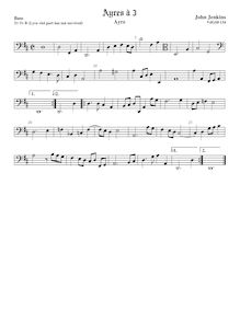 Partition viole de basse, clef en basse et en alto, Airs pour 3 violes de gambe avec Lyra viole de gambe et clavecin par John Jenkins