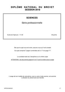 Sujet du Brevet de sciences (série pro) 2018
