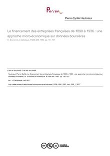 Le financement des entreprises françaises de 1890 à 1936 : une approche micro-économique sur données boursières - article ; n°1 ; vol.268, pg 141-157
