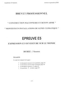 Expression française et ouverture sur le monde 2003 BP - Construction en maçonnerie et béton armé