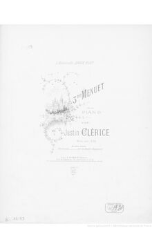 Partition complète, Menuet No.3, 3ème menuet, A major, Clérice, Justin