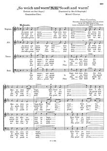 Partition Setting pour SATB chœur, 1874, So weich und warm, Cornelius, Peter