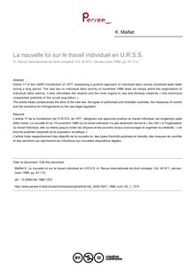 La nouvelle loi sur le travail individuel en U.R.S.S. - article ; n°1 ; vol.40, pg 123-112