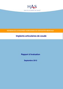 Evaluation des implants articulaires de coude - Rapport d évaluation - Implants articulaires de coude